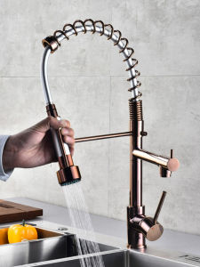 Full Copper Spring Kitchen Faucet Double Outlet Cold And Hot Water Sink High Pressure Home Use Vegetable Washing Basin Shower Rotatable