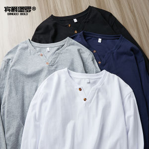 Bin Geo Bolo | Cotton V-Neck Buttoned Long Sleeve T-Shirt