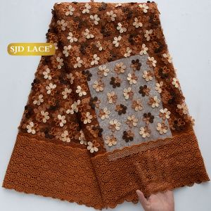 SJD LACE French Mesh with Cord Lace Fabrics 3D Flower 2026 New African Nigerian Tulle Net Lace for Women Party Dresses Sew 5001