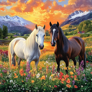Huacan Horse Diamond Painting 5D DIY Grassland Flowers Landscape Full Square Round Diamond Embroidery Rhinestone Pictures