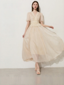D-PLAY | Resort Style V-neck Lace Splicing Summer Long Dress