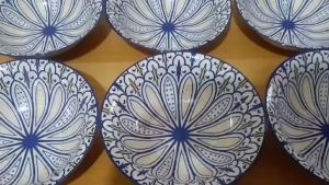 Elegant Traditional Moroccan-Style Ceramic Ramen Bowl with Blue & Yellow Design 8 Inches