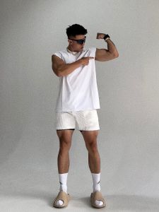 YUANQ Basic American Style Tank Top Casual Sport Summer Trendy Sleeveless round Neck Cotton Youth Popular Loose Fit T-Shirt