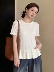 AIYITI | Elegant Lace Hem Large Size Short Sleeve T-Shirt