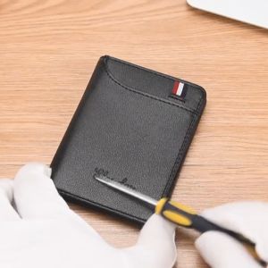 กระเป๋าสตางค์ผู้ชาย บางเฉียบ ผู้ถือบัตรเครดิตชาย ขนาดเล็กใบ ขับขี่ความจุข นานดำ นักสืบ พื้นที่ 18cm สมเด็จสั้นและภายใน