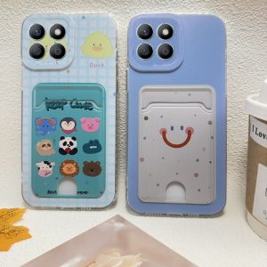 Card Holder Casing Honor 200 Smart Honor X9c X7c X5b Plus 4G 5G New Funny Cartoon Fashion Smile Panda Bear Animal Phone Case Silicone Protection Back Cover 2024