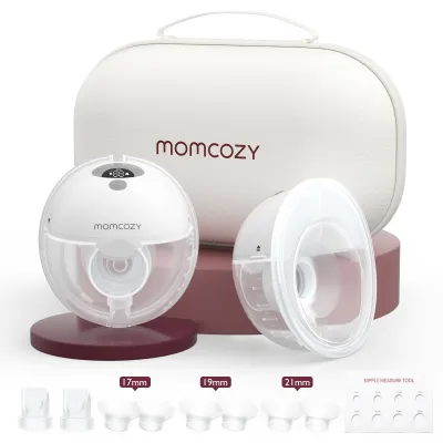 Momcozy เครื่องปั๊มนมแม่แบบแฮนด์ฟรีสำหรับสวมใส่ M5หน้าแปลนซีลสองชั้นสำหรับ Comfort เหมือนเด็กทารก3โหมดและดูด9ระดับปั๊มไฟฟ้าแบบพกพา-24มม.