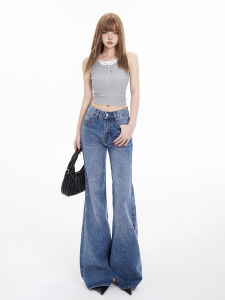 กางเกงยีนส์ทรงหลวมเอวต่ำสไตล์อเมริกันย้อนยุค ฤดูใบไม้ผลิ 2025 กางเกงยีนส์ทรงขากระบอกเล็กสำหรับผู้หญิง กางเกงขายาวทรงหลวม