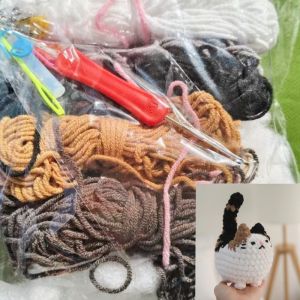 Handmade Yarn Crochet Cute Cat Doll Animal Kit BeginnerS Set Diy Material Kit Complete Knitting Kit Relieve Stress Holiday Gift