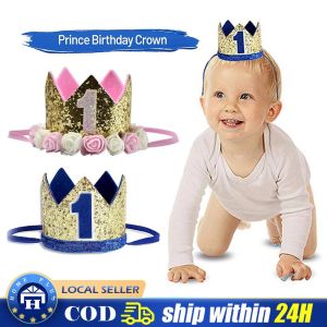Baby 1 1/2 Year Old Crown Hat First Birthday Party Decor Kids 1st Cheer Girl One Half A Year Old Birthday Party Photo Props