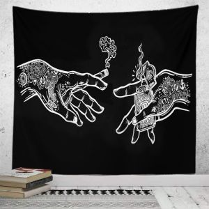VIKAMA Đen Trắng Kanagawa Thiết Kế Ukiyo-e Nhật Bản Tấm Thảm Treo Tường Bằng Vải Polyester Không Dệt Để Trang Trí Phòng Phòng Khách Phòng Ngủ