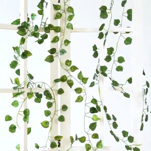 2M Artificial Green Ivy Leaf DIY Fake Wreath Leaves Garland Hanging Vines Ivy Garland Greenery Vines for Festival Wedding Party Outdoor Greenery Wall Decor