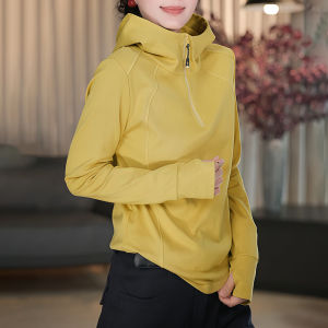 Womens Pure Cotton Long Sleeve Hoodie T-shirt Zipper Design Fashionable Base Layer Shirt Korean Style Autumn New Arrival