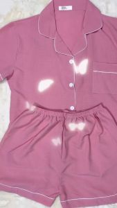 ฝันดี CS# จัดส่งจากประเทศไทย! one size ผ้าฝ้ายฟอง เนียนนุ่มแขนสั้น+กางเกงขายาวนุ่มสบายชุดนอนแสงสว่างสีทึบ