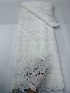 White African Guipure Cord Lace Fabric with Sequins 2026 High Quality Nigerian Guipure Cord Lace for Sewing Wedding Dress AT3106