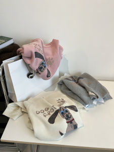 เสื้อสเวตเตอร์คอกลมพิมพ์ลายสุนัขการ์ตูนสไตล์เกาหลีสำหรับผู้หญิง ทรงหลวม ทรงเข้ารูป ฤดูใบไม้ผลิและฤดูใบไม้ร่วง เสื้อผ้าทำงานสไตล์เกาหลี