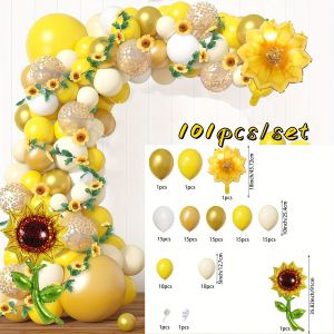 101PCS Sunflower Themed Balloon Garland Arch Kit Birthday Christening Wedding Anniversary Indoor and Outdoor Scene Decoration