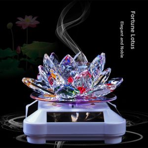 Solar Powered Crystal Lotus Perfume Holder Creative Car Interior Decoration High End Automobile Air Freshener Automatic Colorful Rotation