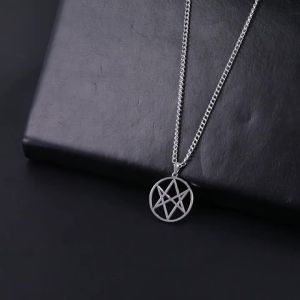 Thelema Unicursal Hexagonal Symbol Mens Stainless Steel Necklace Vintage Simple Pendant Religious Talisman Emblem Jewelry