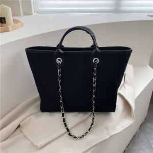 Trendy Canvas Shoulder Bag for Women Large Capacity Commuter Mom Bag Chain Strap Soft European Style Fashionable Tote Bag