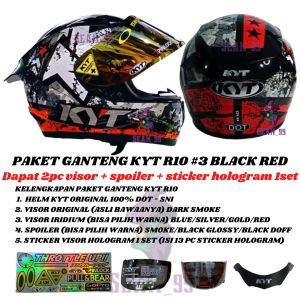 HELM KYT R10 #3 BLACK RED VISOR SMOKE FULL FACE ORIGINAL DOT SNI ( PAKET GANTENG KYT R10 )