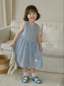 YOEHYAUL | Sleeveless Gingham Comfortable Breathable Girl Dress