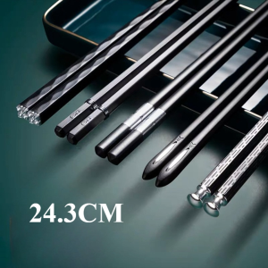 5 Pairs Alloy Chopsticks Set Laser Engraving Chopstick Durable Japanese Chopsticks Kitchen Tableware