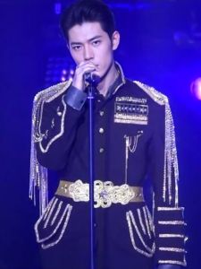 Punk Style Performance Clothes Mens Nightclub DJ Leader Costume Fashion Trend Rock Singer Outfit Metal Decorated Standard Fit