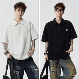izzue | Fashionable High-end American Style Mens Half Zip T-Shirt