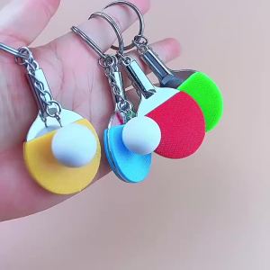 7 Colors Cute Ping Pong Racket Pendants Souvenir Table Tennis Ball Keychain Ball Sports Fans Key Ring Gift Ornament Accessories