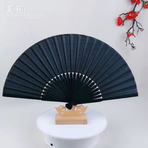 Chinese Style Black Vintage Hand Fan Tai Chi Folding Fans Wedding Party Dance Fabric Fan Home Decor