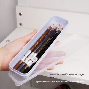 Narrow Long Rectangle Plastic Storage Box Cosmetic Brush Eyebrow Pencil Liner Brush Flat Transparent Travel Organizer Case