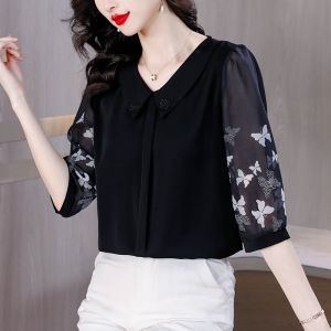 DAIXIANGFEIZI | Áo Blouse Tay 3/4 Chống Lão Hóa Thanh Lịch cho Mẹ