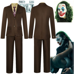 Movie Joker 2 Arthur Fleck Cosplay Costume Brown Suits Coat Pants Shirts Tie 4pcs Full Sets Halloween Joker Wig Mask Stage Performance Costumes