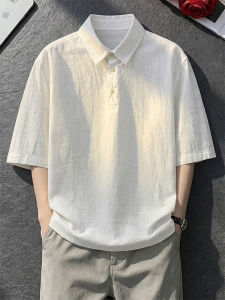 OUMULONG | White Breathable Linen Polo Shirt