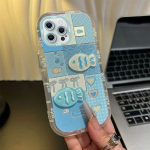 Creative Fish Plaid Full Cover Mirror Surface Protective Case for Apple 16Pro Max 15Plus 14Pro 13 12 with Stand Anti-Fall