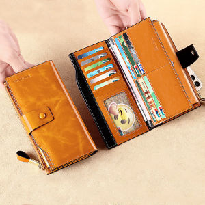 BANYANU ความจุขนาดใหญ่ 6.7 นิ้วโทรศัพท์มือถือกระเป๋าถือสุภาพสตรีน้ำมันเดิมขี้ผึ้งวัวหนังแท้กระเป๋าสตางค์ป้องกัน RFID ผู้ถือบัตรยาวกระเป๋าสตางค์สุภาพสตรี