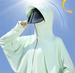 Womens Long Sleeve Hooded Jacket Removable & Adjustable Visor Hat Sun Protection Anti-UV Sunproof Cloak