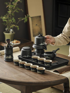 High-End Black Ceramics Automatic Tea Set for Home Use Lazy Persons Tea Brewing Tool Luxury Tea Pot And Cups for Gongfu Tea