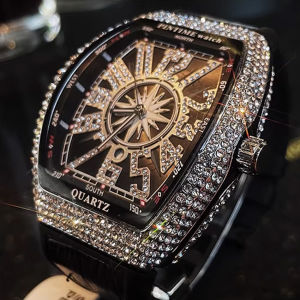 Premium Brand Luxury Diamond Watch Digital Diamond Inlay Black Watch Night Light Men Quartz Wristwatch Hip Hop Style Men Gift