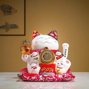 แมวกกวัก วงล้อเรียกทรัพย์ ขนาด8 นิ้ว ถือก้อนทองนำโชครับทรัพย์