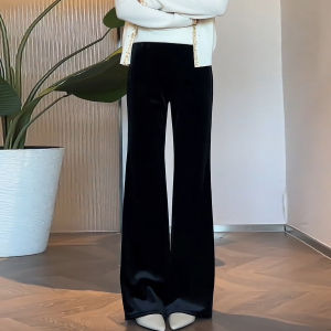 MEITESIJIAONU | Fluffy and Thick Velvet Culottes Black