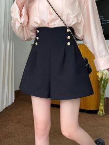 Quần Short Công Sở Màu Đen Cạp Cao Cho Nữ Mùa Hè 2025 Phong Cách Mới Hàn Quốc Quần Ống Rộng Dáng Chữ a Đa Năng Quần Ống Rộng