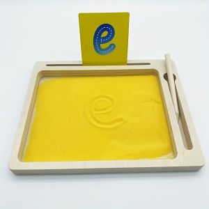 Educational Sand Writing Tray Set with Wooden Stylus & Letters for Preschoolers – Alphabet Learning & Sensory Play Yellow Sand Drawing Board – Suitable for Ages 3+