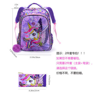 Childrens Backpack Elementary School Girls Double Shoulder Bag Cute Cartoon Unicorns Shiny Lightweight Breathable Waterproof Purple