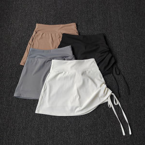 High Waist Running Skort for Women Drawstring & No Show Shorts Quick Dry Fake Two-Piece Yoga Skirt