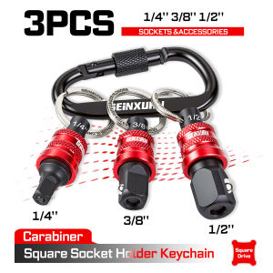 Geinxurn Socket Holder Keychain Set 1/4 3/8 1/2 Drive Quick Release with Adapters for Electrician Construction Outdoor