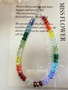 High Transparent Rainbow Crystal Phone Chain Beaded Bracelet Anti-Loss for Apple Huawei Mobile Phone Accessories Digital Parts