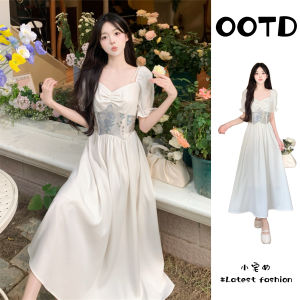 ชุดเดรสยาวแขนกุดคอเหลี่ยมเอวสูงปักลูกปัดสไตล์ฝรั่งเศสขนาดใหญ่สำหรับผู้หญิงไซส์ใหญ่ ชุดเจ้าหญิงทรงเอ