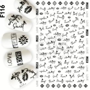 Decal Dán Móng Tay 3D Nail Sticker Tráng Trí Hoa Văn Hoạ Tiết Chữ Viết Alphabet Trắng Và Đen F116T - F116D